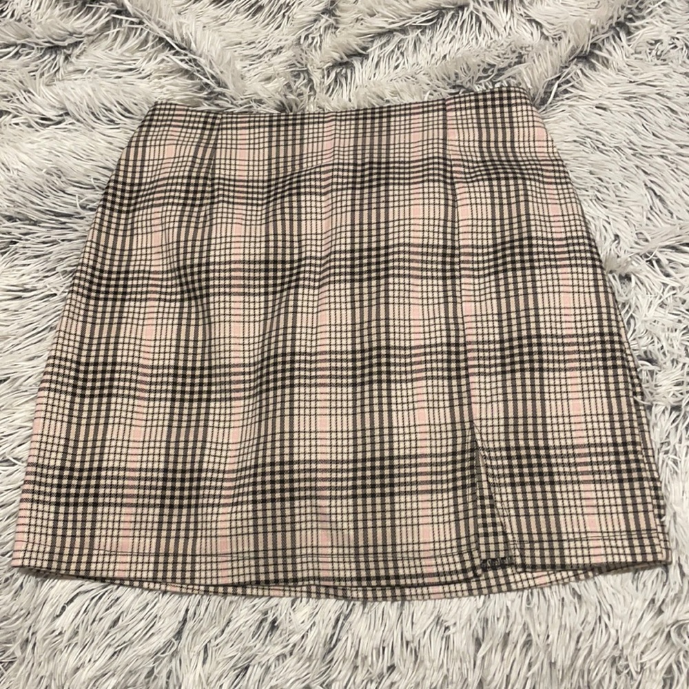 Cream and pink plaid mini skirt